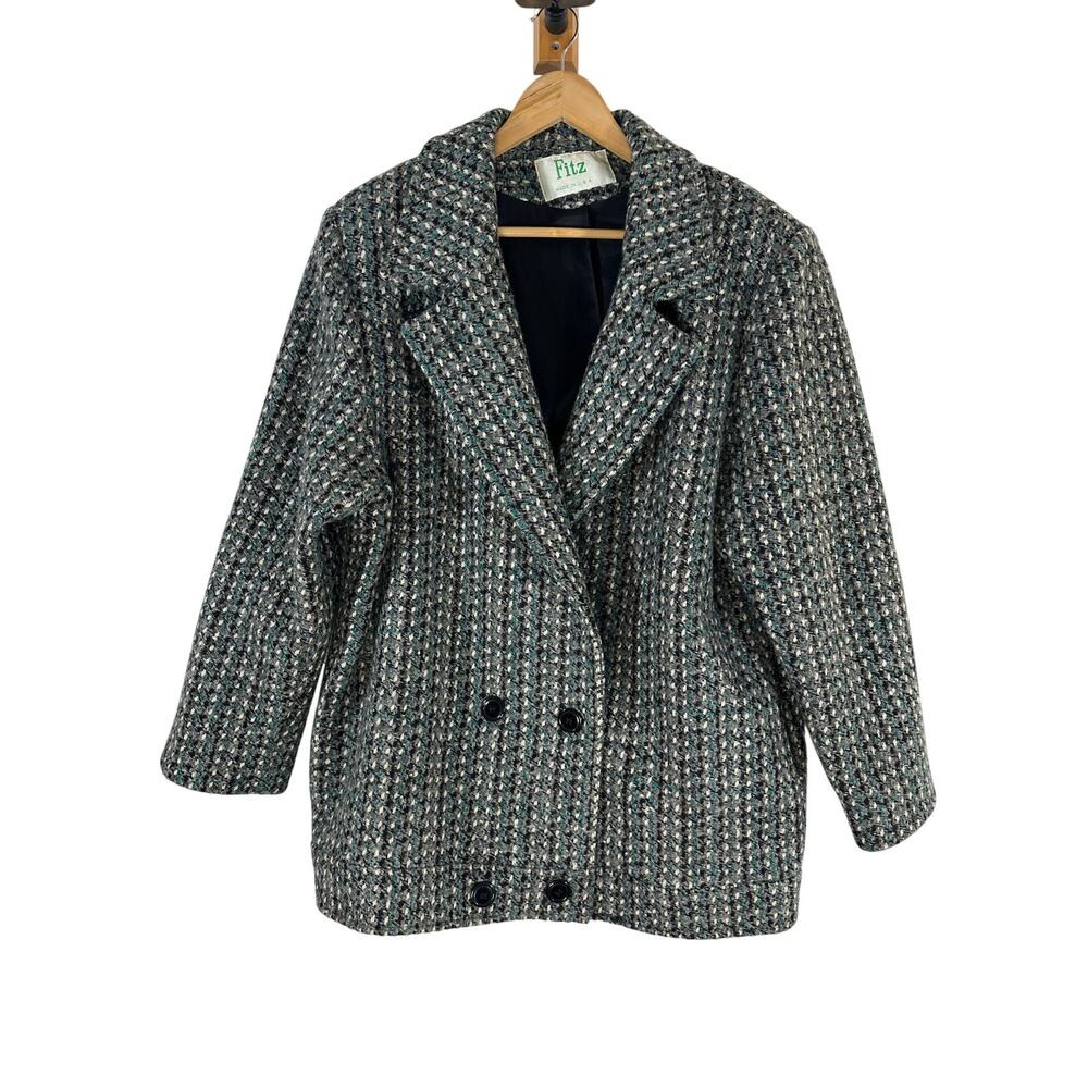 Vintage 90's FITZ Tweed‎ Herringbone Wool Coat Womans 14 Union Made